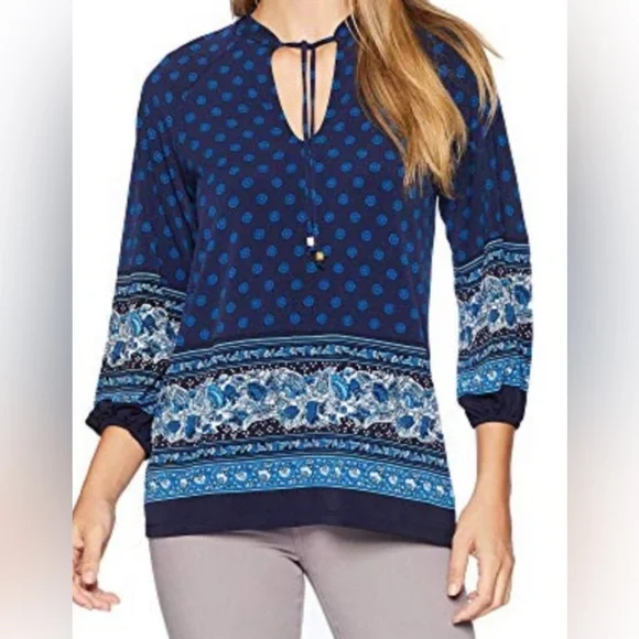 Michael Kors Top Blouse Navy/Royal Paisley - Picture 4 of 7